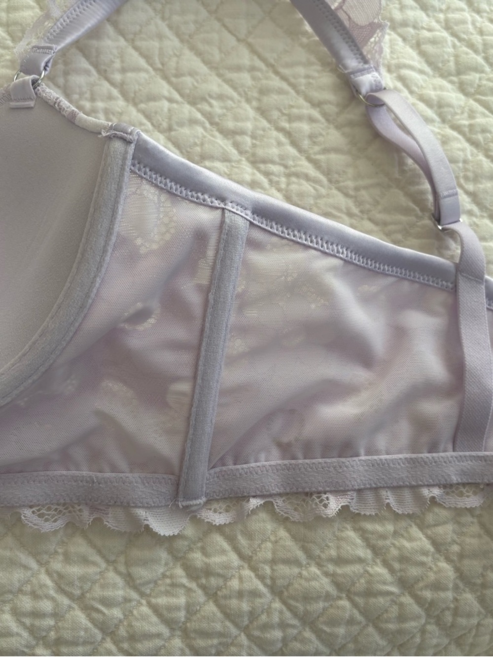 New Aerie Lilac Lavender White Lace Balconette Bra 36C - Picture 6 of 10